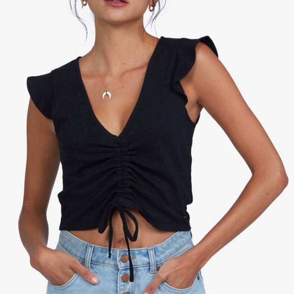 Zara Flutter Sleeve Cinched Crop Top